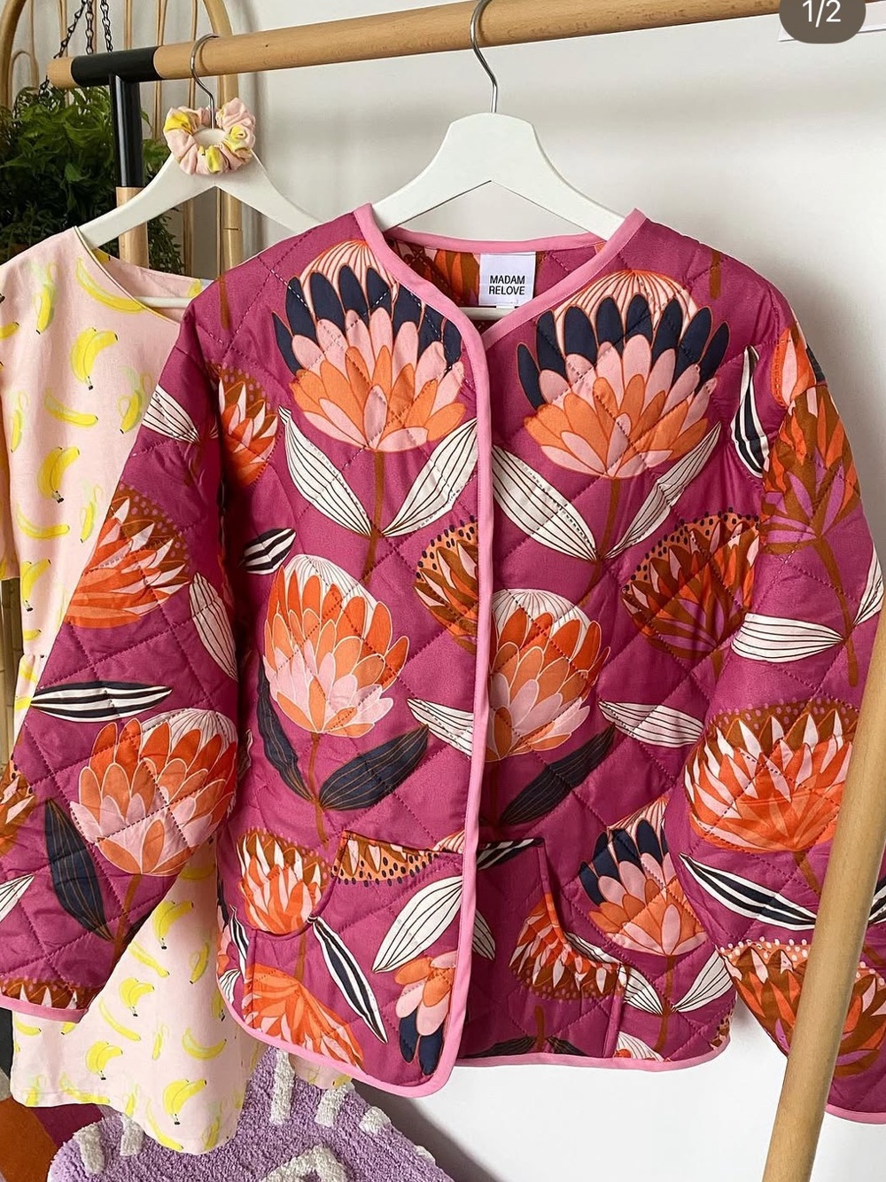 Handmade Pink Protea Quilted Jacket